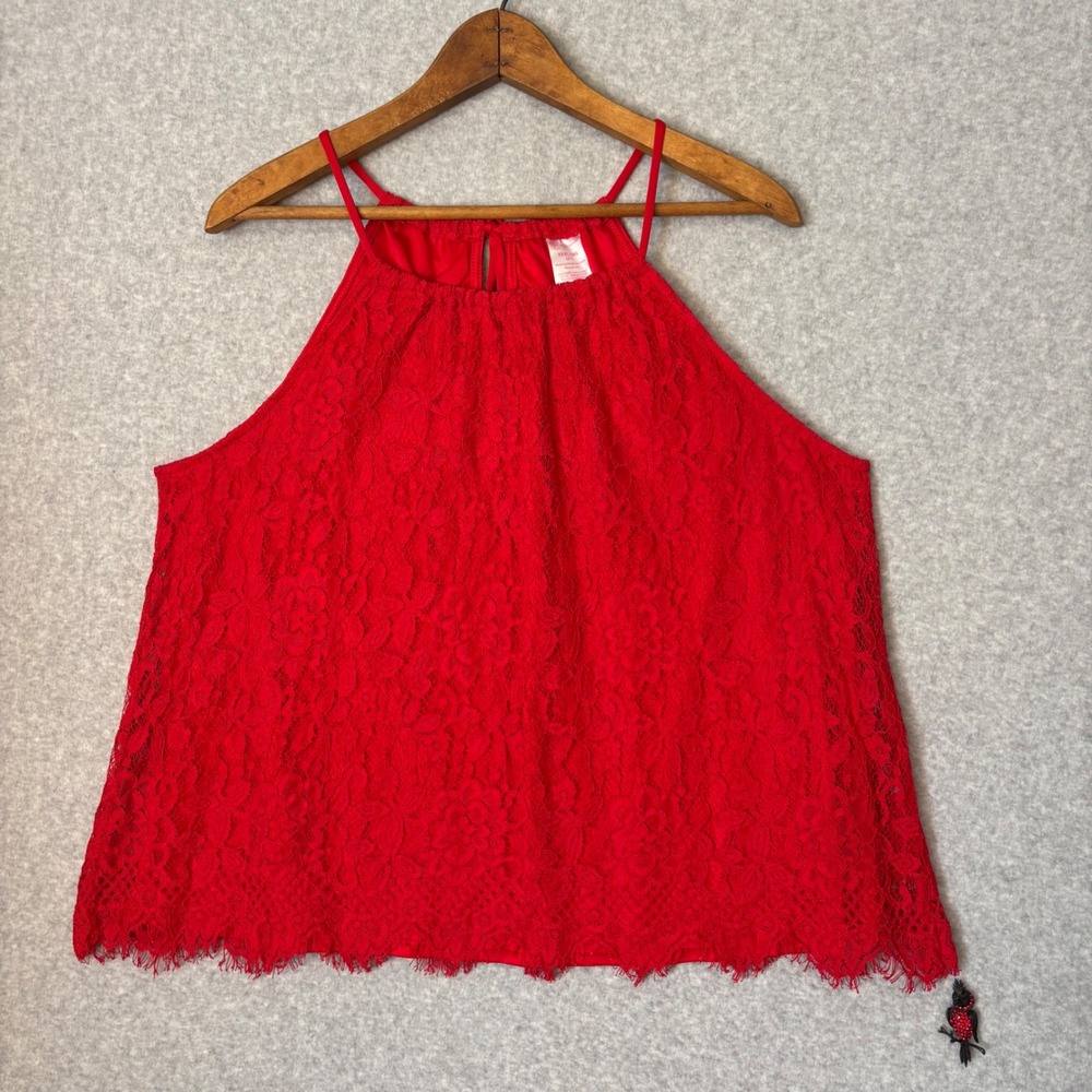 No Boundaries Womens XXXL Red Lace Halter Top Sleeveless Open Back Tie Plus Size